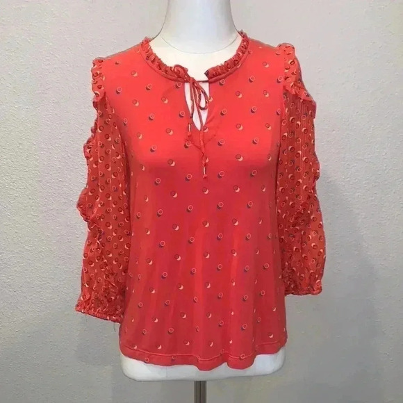 Anthropologie Maeve Ruffle Jacquin Peasant Blouse Top Confetti - Picture 3 of 9